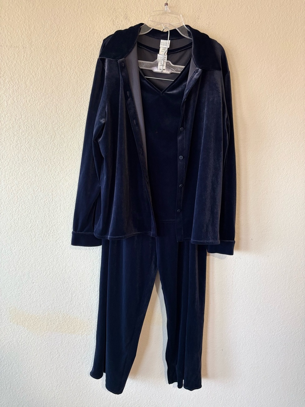 Eileen Fisher black velvet three-piece coordinating matching lounge set Size L